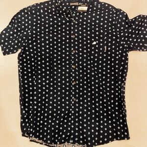 Eddie Bauer Men's Navy Blue and White Geometric Shirt